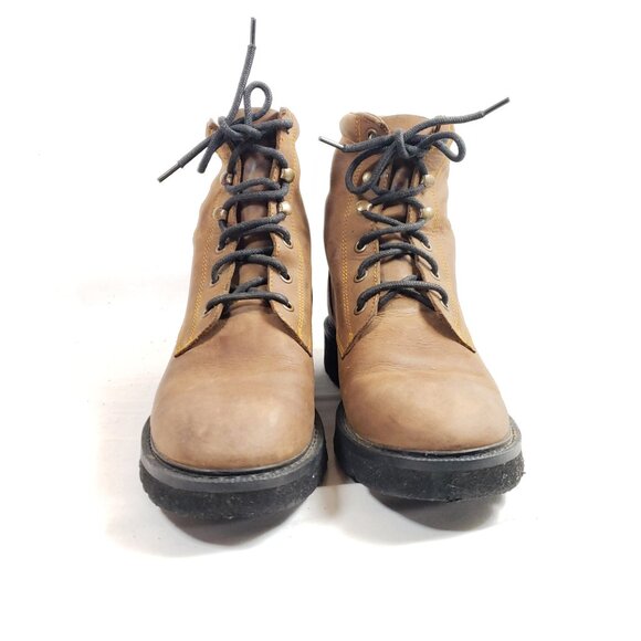 Youth Lace-Up Ankle Boots With Rugged Rubber Sole Size 5.5 D Brown Leather - Picture 6 of 9